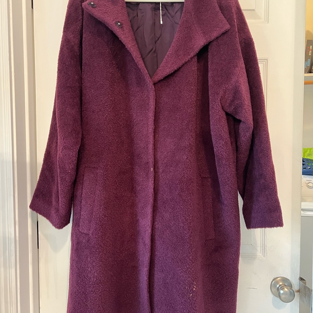Eileen Fisher Purple Teddy Jacket with Wide Lapels and Full-Length Sleeves